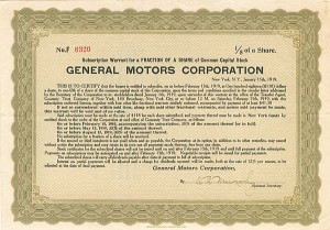 General Motors Corporation - Automotive Subscription Warrant of a Fraction of a Share of Common Capital Stock